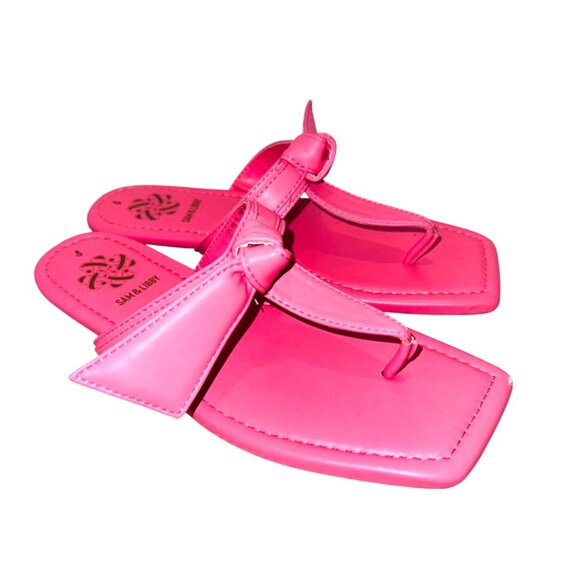 Sam & Libby Pink Square Toe Bow Sandals Size 8 Barbiecore Feminine Travel Preppy - Picture 3 of 10